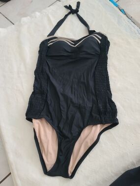 Women’s Black One-Piece Swimsuit with Nude Lining